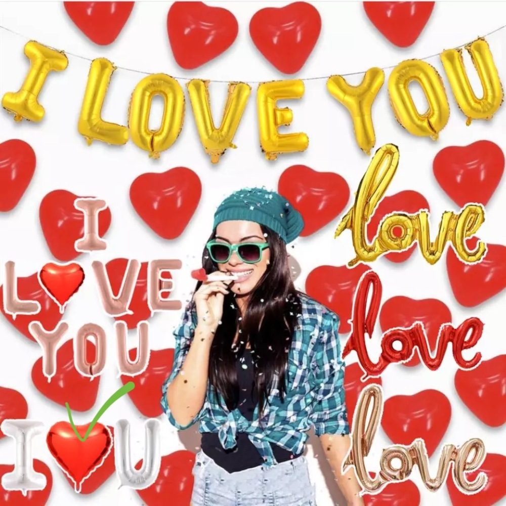 Set I love U 16in Letter Red Heart  Wedding Valentine's Day Gift Foil Balloons